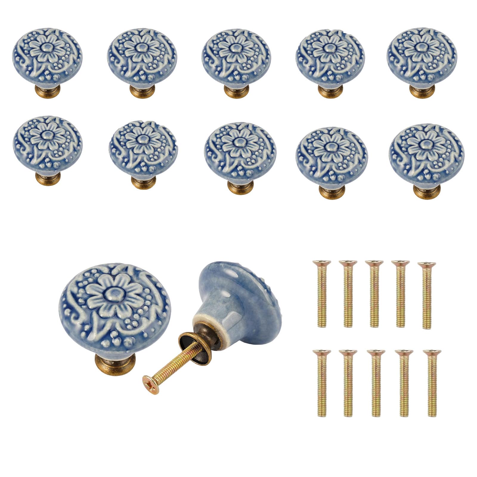10 Pieces Ceramic Drawer Knobs Set, 34mm Cabinet Pulls with Mounting Screws