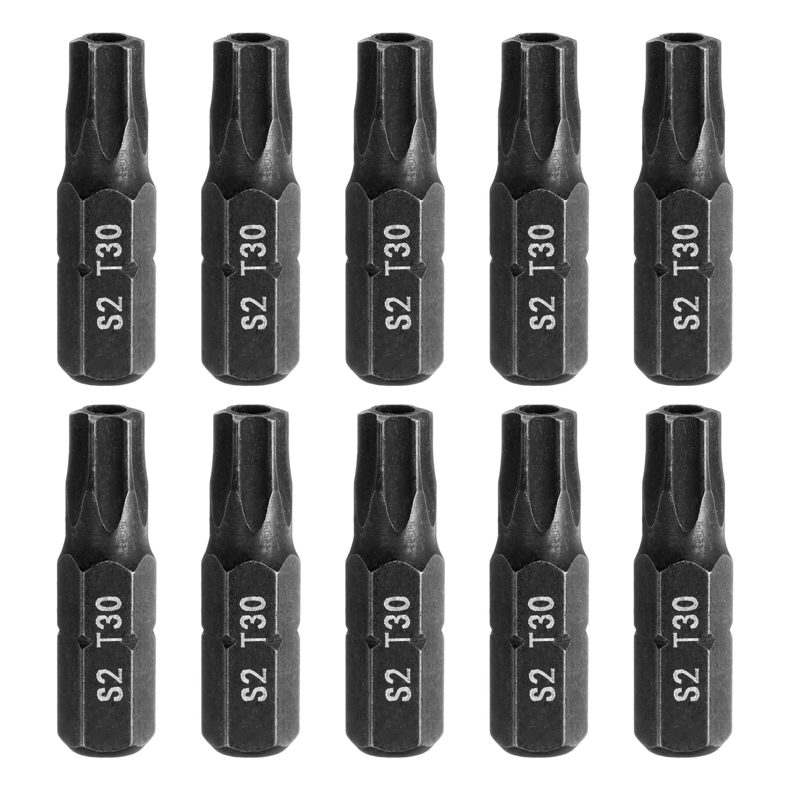 sourcing map 10pcs T30 Torx Screwdriver Bit 1/4" Hex Shank 25mm/1" Length S2 Steel Star 6 Point Head Hex Security Screw Driver Bits with Hole for Impact Electric Screw Driver Power Tools, Black โ image 1