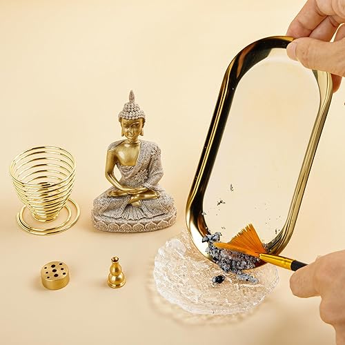 Miniatura 5 de ZenBless Soporte de incienso 6 en 1  Palo Santo, estatua de Buda, salvia y quemador de incienso para palosbobinasconos, recogedor de cenizas ovalado