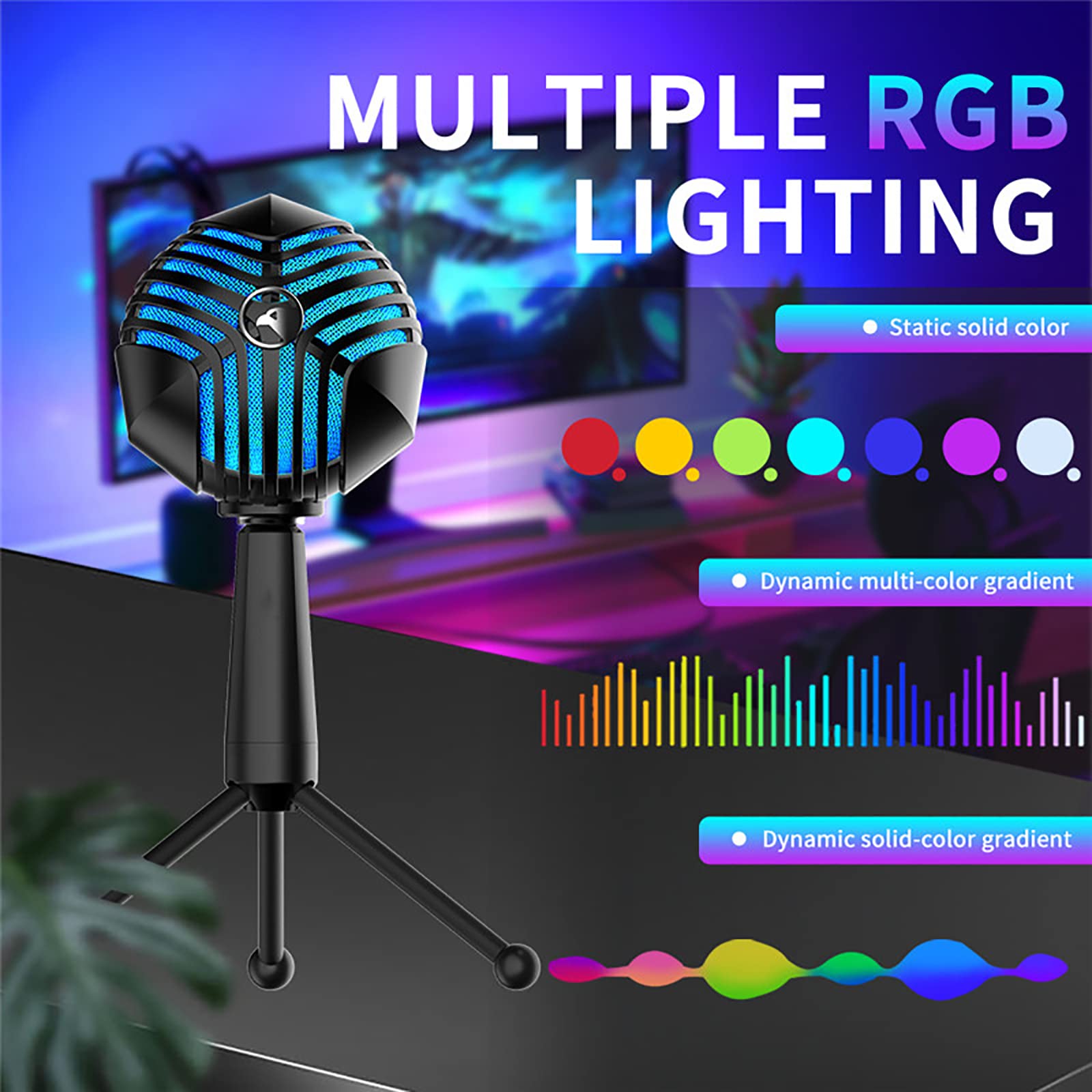 Microfono Per Computer, Microfono a Condensatore RGB, Luci LED Colorate Dinamiche, Modello Di Pickup Cardioide, Adatto Per Conferenze, Apprendimento a Distanza, Streaming Multimediale