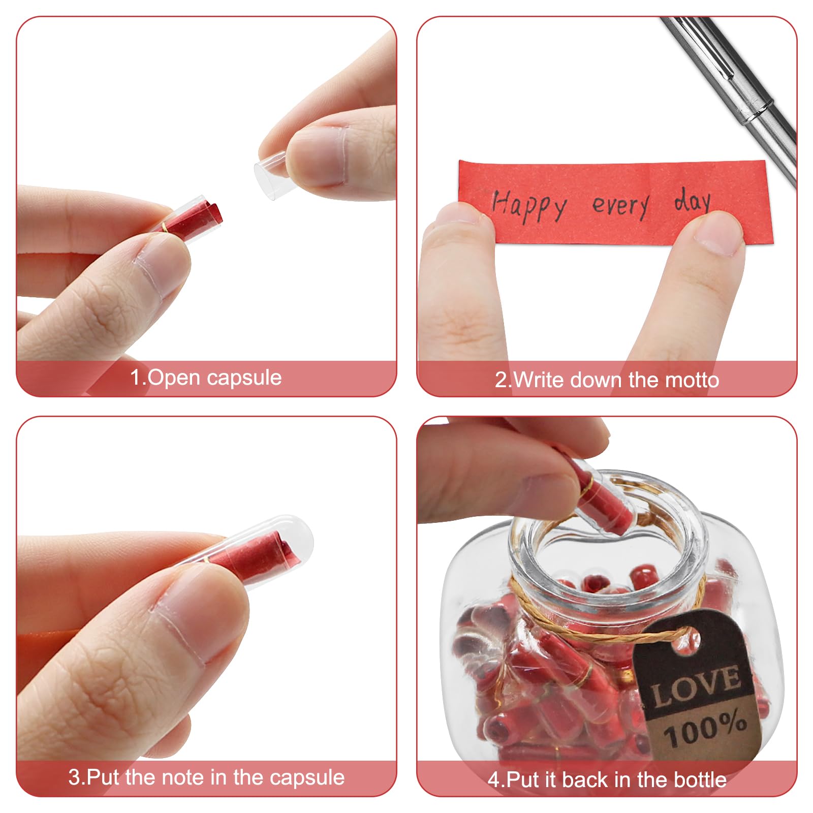 Capsule Letters Message in a Glass Bottle 50PCS Love Romantic Gifts for Boyfriend Girlfriend Valentine's Day Red