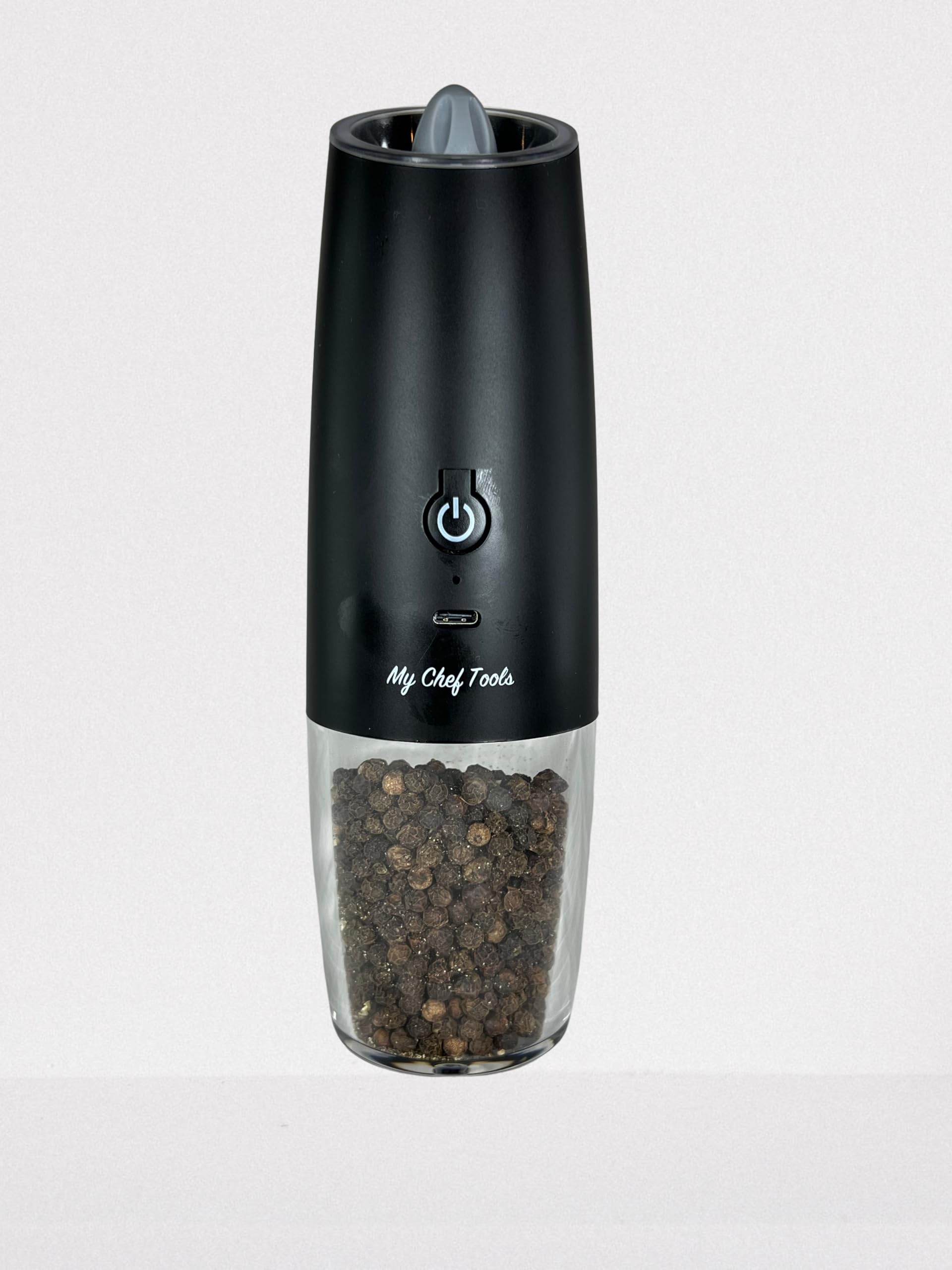 MY CHEF TOOLS Rechargeable Electric Salt and Pepper Grinder Set, Automatic Activation, LED Light, USB-C, 2 Pack, Black