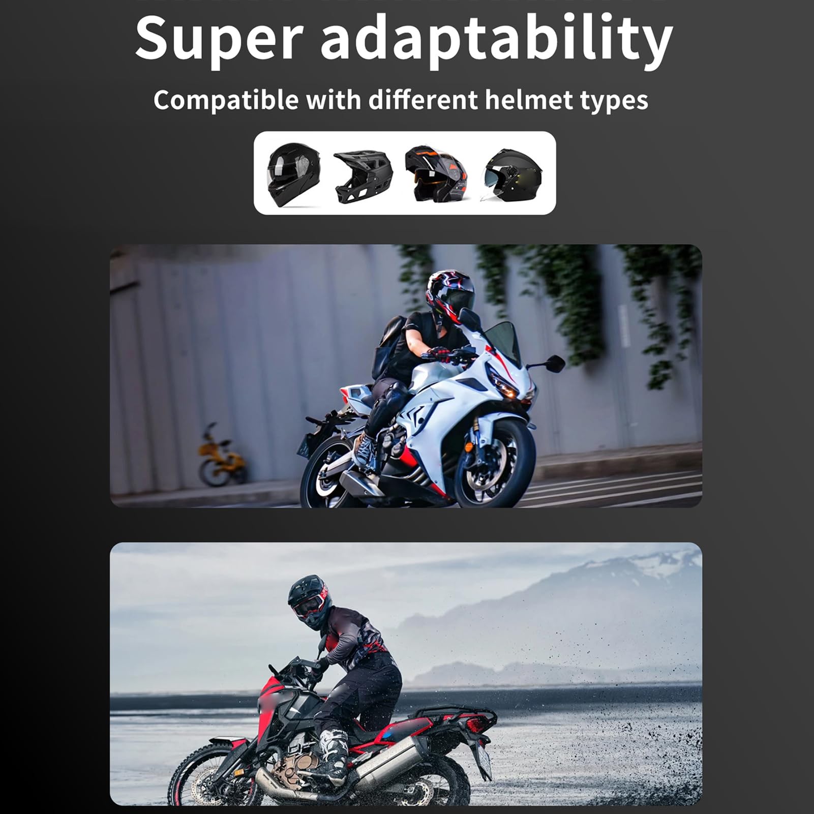 Docooler BT5.4 - Cuffie per casco da moto con radio FM, cuffie per moto con luce flashlight/ambiente, IP65, impermeabile, microfono per cancellazione del rumore, assistente vocale, digitale LCD
