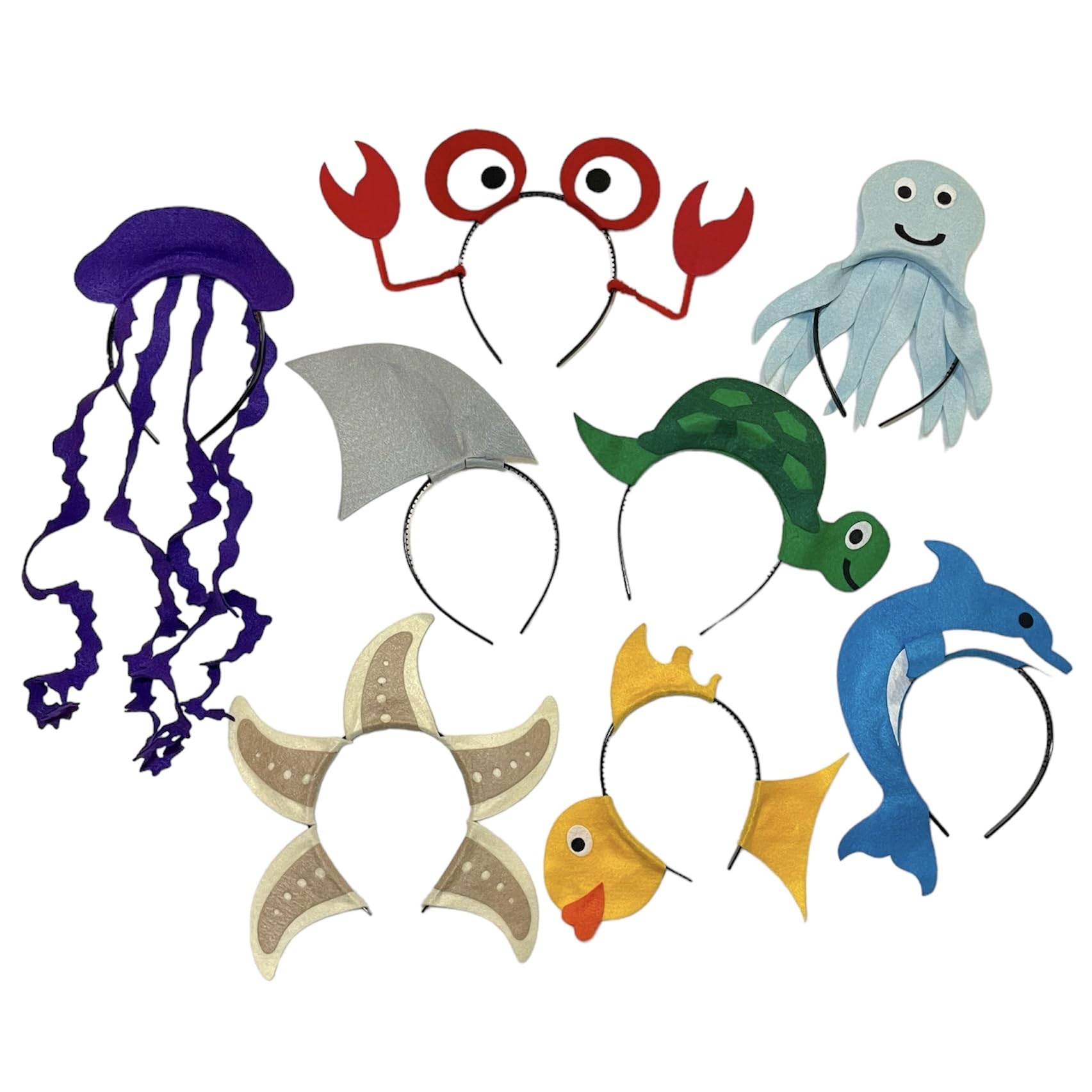 8 Pack Under the Sea Creature Headbands Birthday Party Favors Ocean Beach Theme Fish, Crab, Shark, Octopus, Turtle, Starfish, Jellyfish, Dolphin