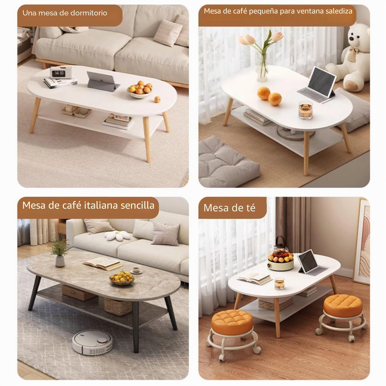 mesa central para sala de estar, 31.5 pulgadas de centro, minimalista de exhibición, ovalada de 2 niveles con almacenamiento