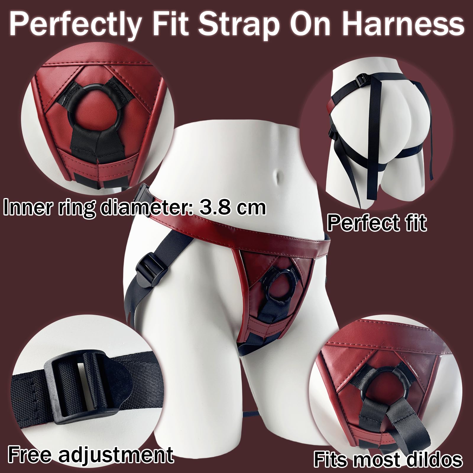 Strap On-Harness Lesbiche, Masturbatore Cintura con Cinghia Lesbica, Kit Realistico Strap On per Uomini e Donne Ventosa con Cintura, Dildo Realistici Sex Toys Anali, con Dildo Trasparente da 21.5cm, L