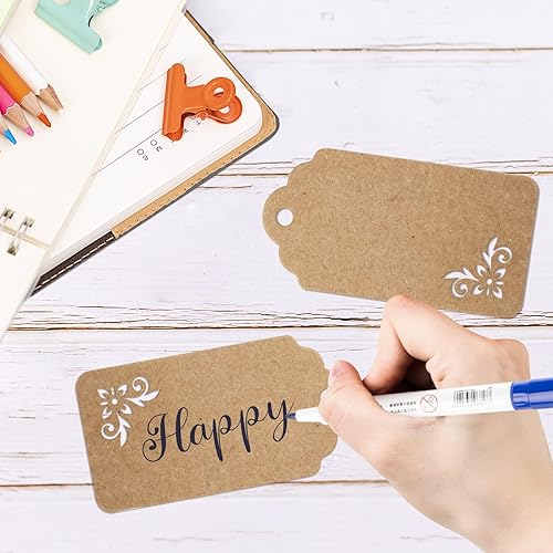 Miniatura 6 de Koogel 100 etiquetas de papel Kraft, etiquetas con cuerda, etiquetas de regalo para bodas, baby shower, despedida de soltera
