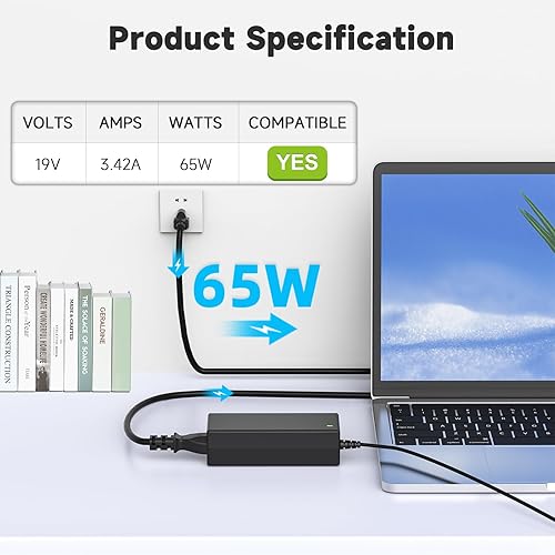 Miniatura 2 de Cargador para portátil de 65 W compatible con LG Gram de 13.3 pulgadas, 14 pulgadas, 15 pulgadas, 17 pulgadas, Series 13Z950 13Z970 13Z975 13Z980