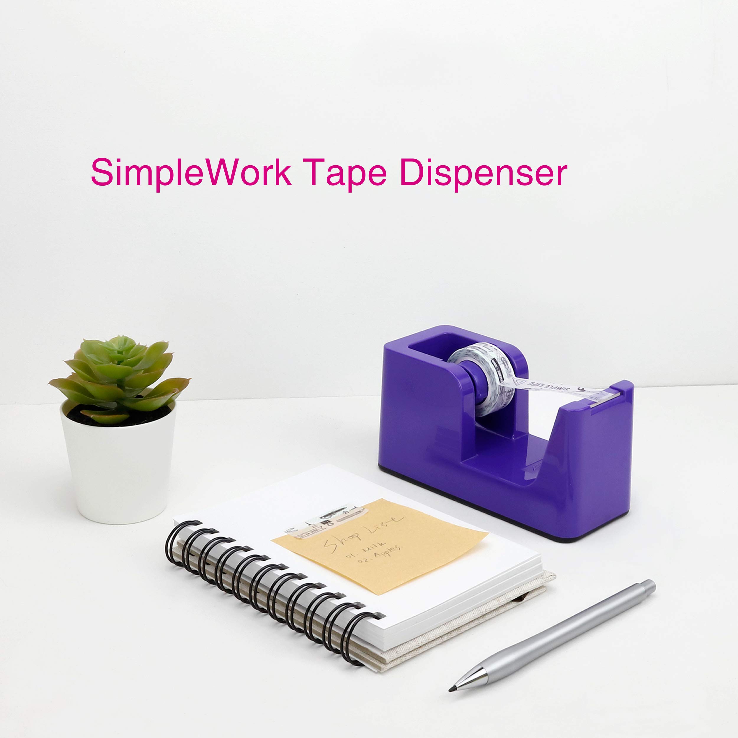 ABEL SimpleWork Dispensador de cinta de escritorio, morado, núcleo de 2,54 cm, base antideslizante, cortador de cinta para oficina, hogar, escuela y manualidades