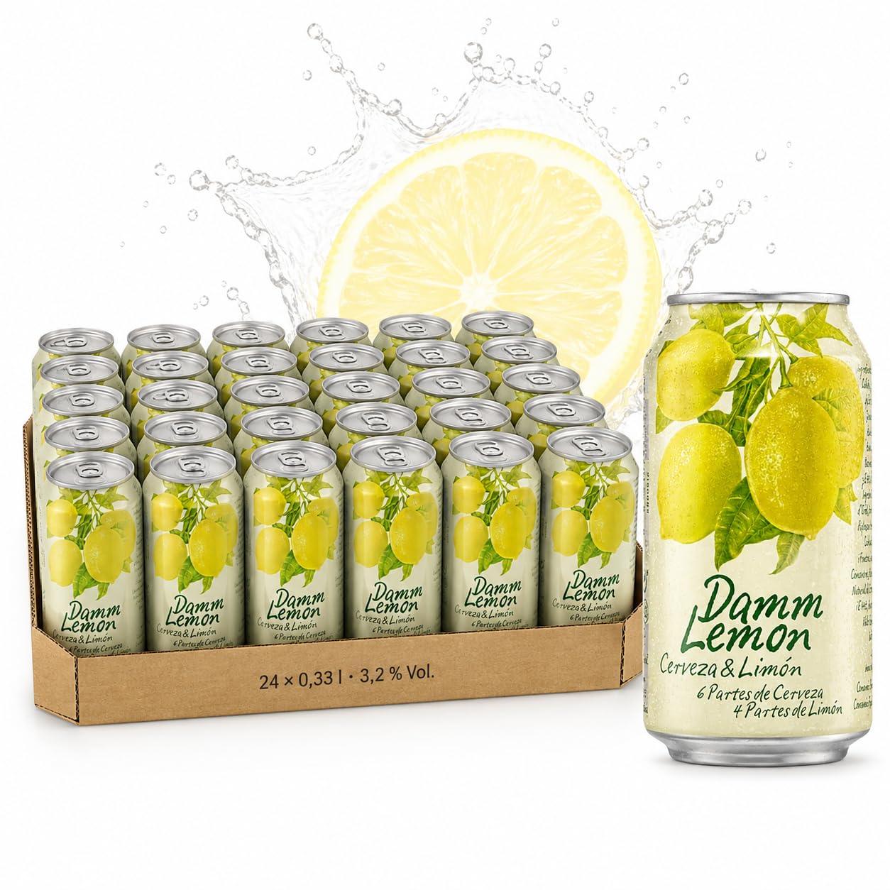 Damm Lemon Radler 24 x 0,33 l – Zitrone & Limette aus Spanien – 3,2%