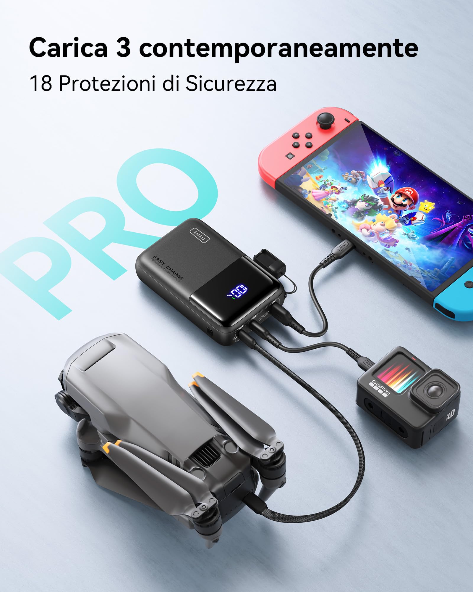 INIU Power Bank, 25000mAh 100W Powerbank Ricarica Rapida,Display LED USB C Input & Output Caricatore Portatile PD3.0 QC4.0 Powerbank per MacBook iPhone 16 15 14 13 12 Pro Max Samsung S24 S23 iPad etc