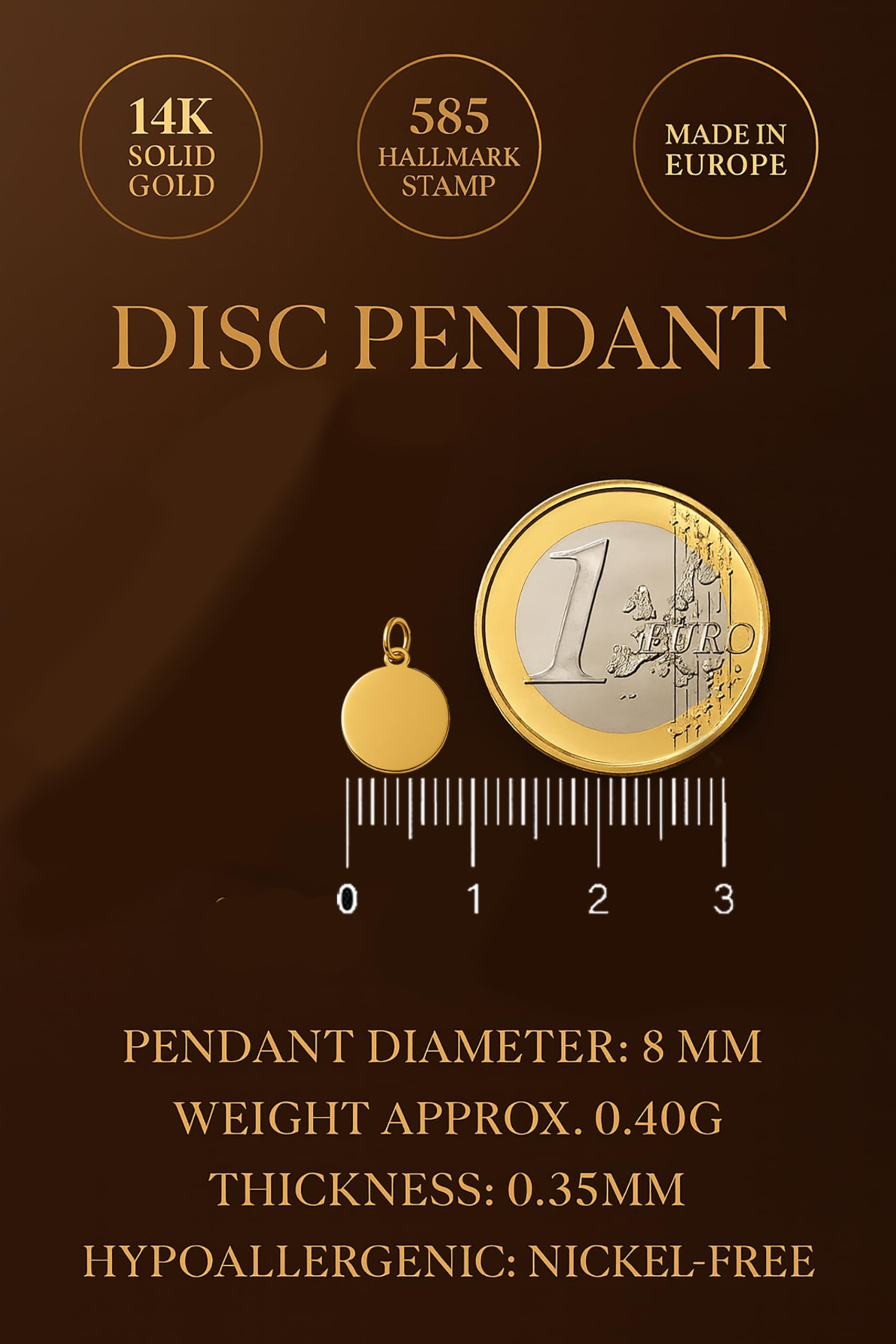 585 Gold Anhänger Rund Gravurplatte Medaillen 14K Echt Gelbgold Kettenanhänger fur Damen und Mädchen