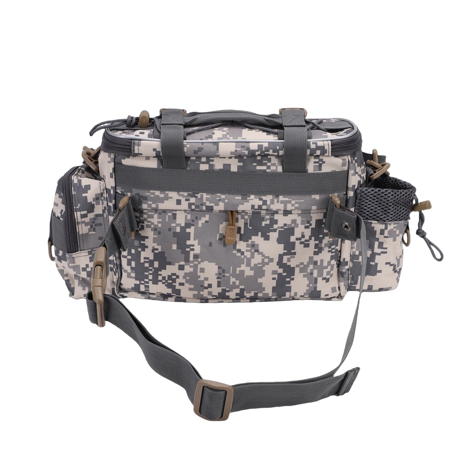 Angeltaschen, Umhängetasche aus Oxford-Stoff mit 23 Boxen, Zwei Tragemodi, Zange für Köder, Haken, Gewichte, Angeln (Camo-Set)