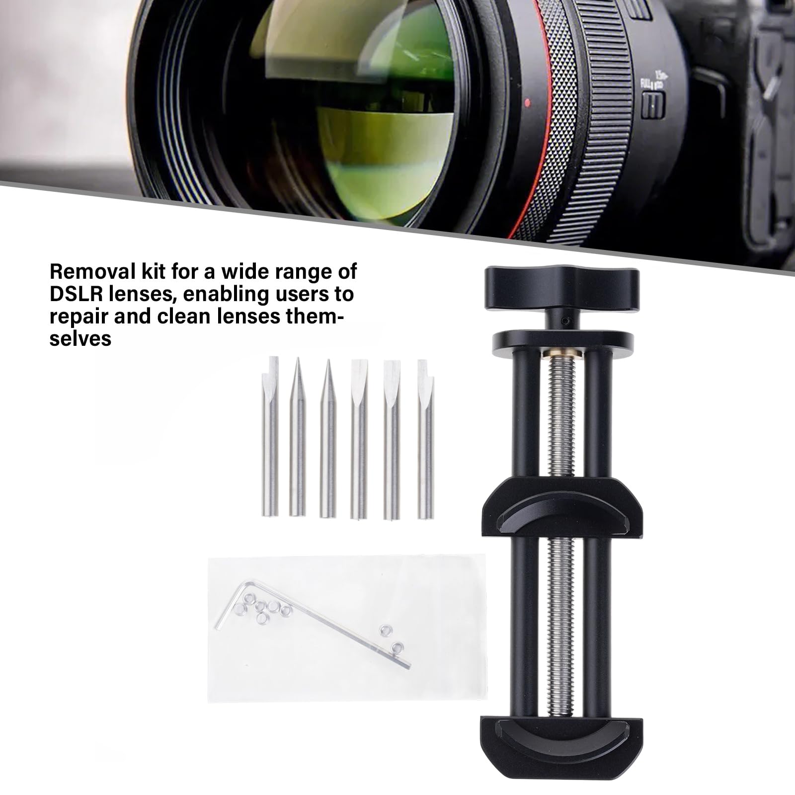 Kit completo per la riparazione del filtro dell'obiettivo, morsa per la manutenzione della fotocamera, adatto per dispositivi di studio fotografico di diverse dimensioni