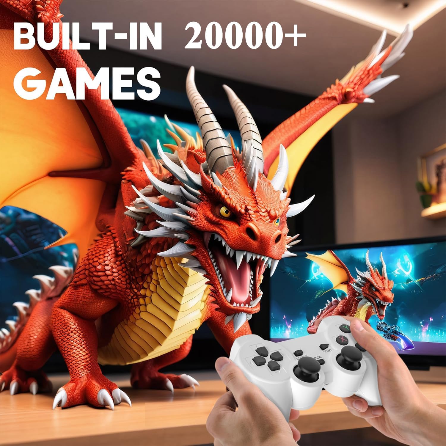 M300 Max Aggiornata, Proiettore per videogiochi, proiettore per giochi, + 2 controller wireless, console per giochi retrò plug and play, 20000 giochi Console per videogiochi retrò 720P
