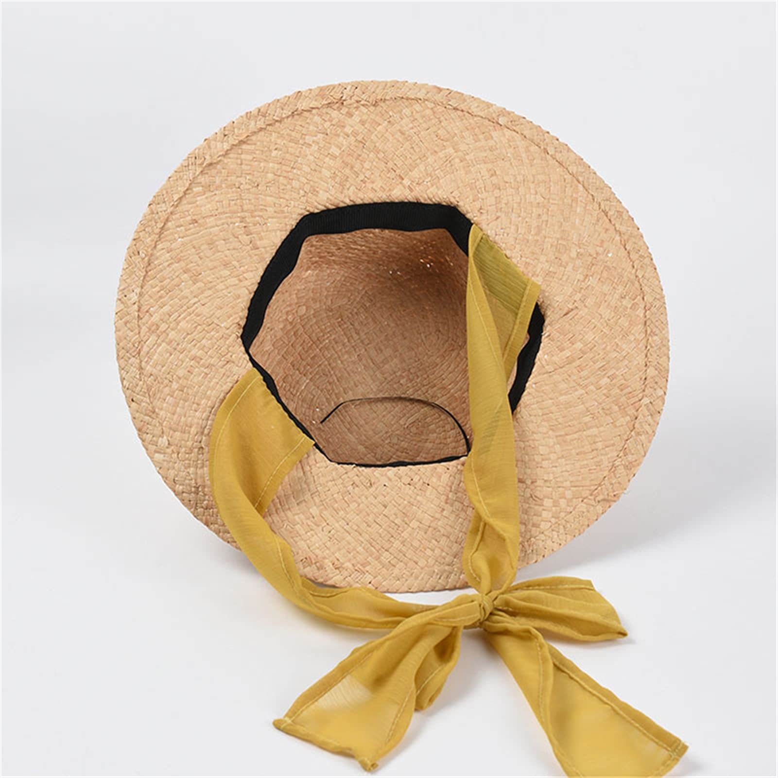 Niña Sombrero de Sol Raffia Sombrero de Paja Sombreros de Verano para Mujeres Novela Hexagonal Ancho Brim Bowknot Cinta de Gasa Sombrero de protección Solar Verano Sombrero
