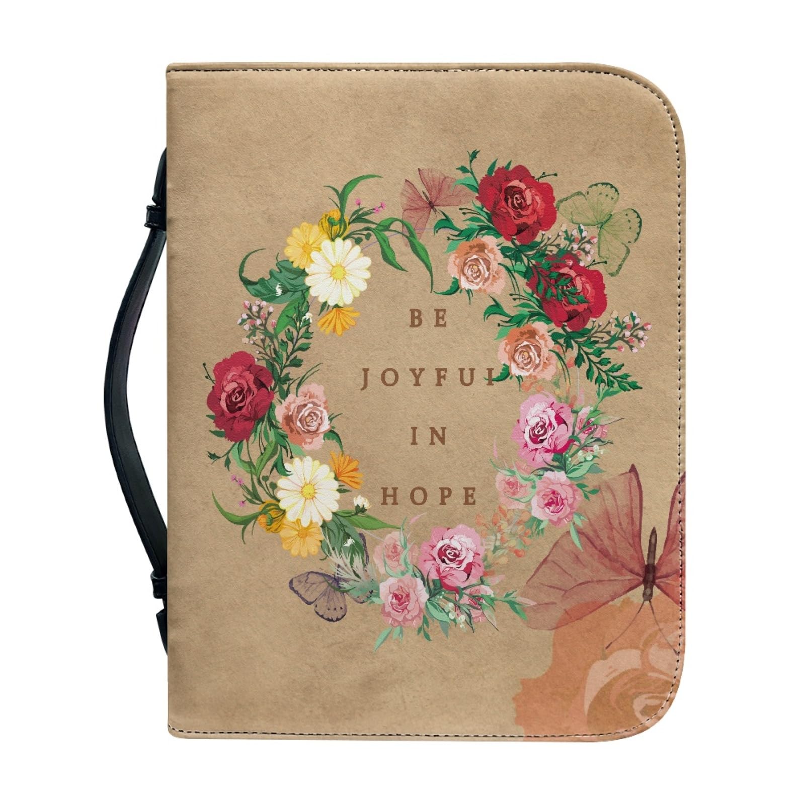 Dajingkj Bible Cover with Zip Large Leather Bible Covers Women's Flowers Bible Bag Women's Bag Bible Book Church Handbags, brown, X-Large