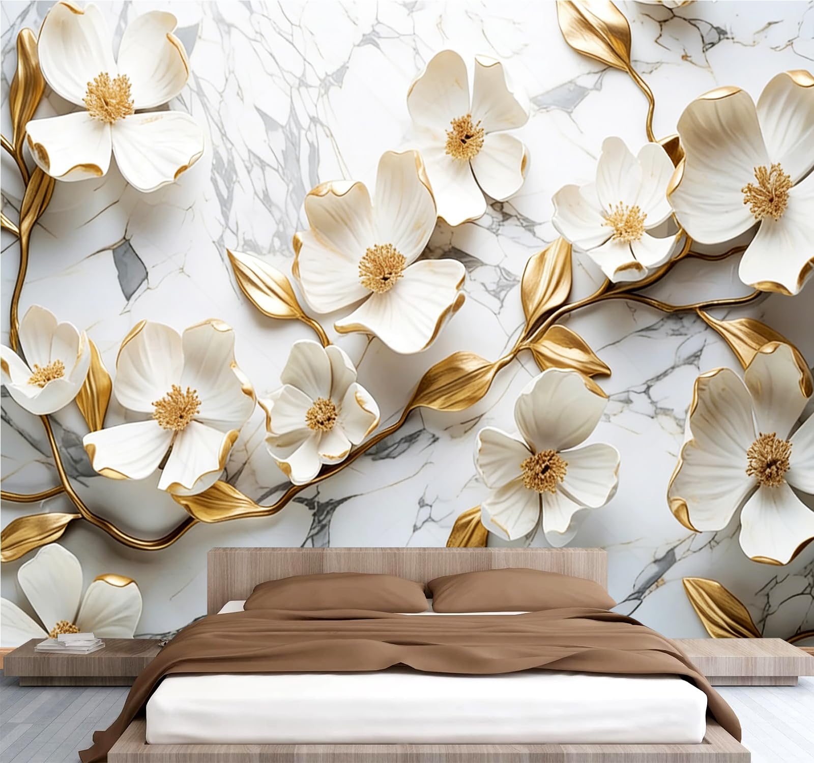 Carta da parati effetto 3D Fiori Moderni 250 x 175 cm Murale Non Tessuto Bianco Fotomurale Stampa HD Moderna Poster Per Soggiorno E Camera Da Letto Design 1M3895
