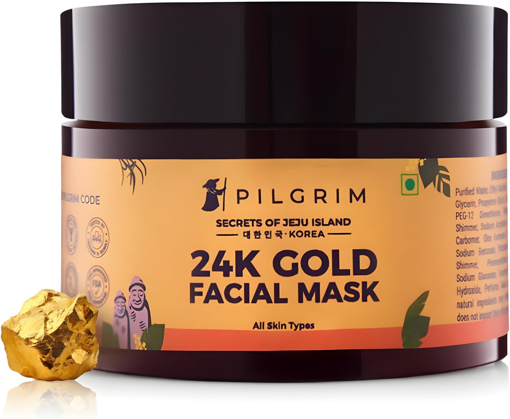 Pilgrim 24K Gold face mask for glowing skin | 24K Gold face pack for glowing skin, skin hydrating, boosts collagen and restoring skin radiance | For All Skin Types | For Men & Women | 50gm