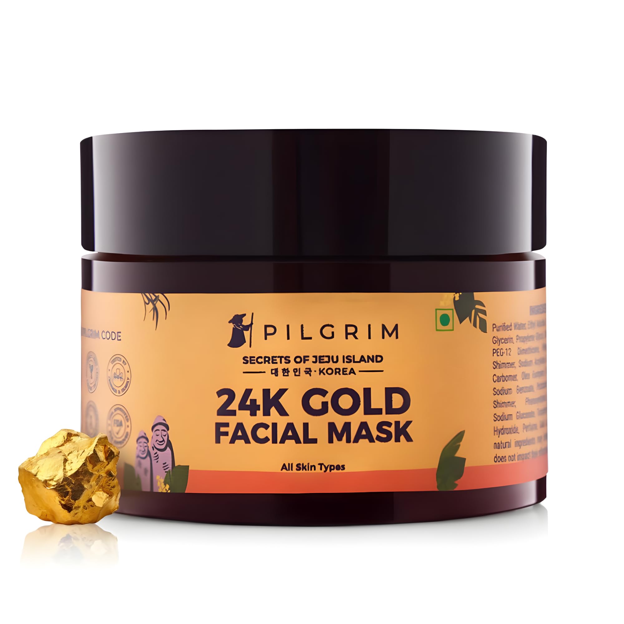 Pilgrim 24K Gold face mask for glowing skin | 24K Gold face pack for glowing skin, skin hydrating, boosts collagen and restoring skin radiance | For All Skin Types | For Men & Women | 50gm
