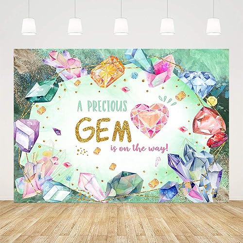Miniatura 2 de Telón de fondo para baby shower de 7 x 5 pies para niña, una preciosa gema está en camino, fondo de fotografía con purpurina, joya de diamante,