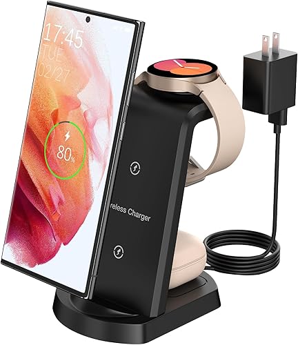 Estación de carga inalámbrica para Samsung, cargador de reloj inalámbrico Android de viaje compatible con Samsung Galaxy S24S23+S22Z Flip 54 Fold
