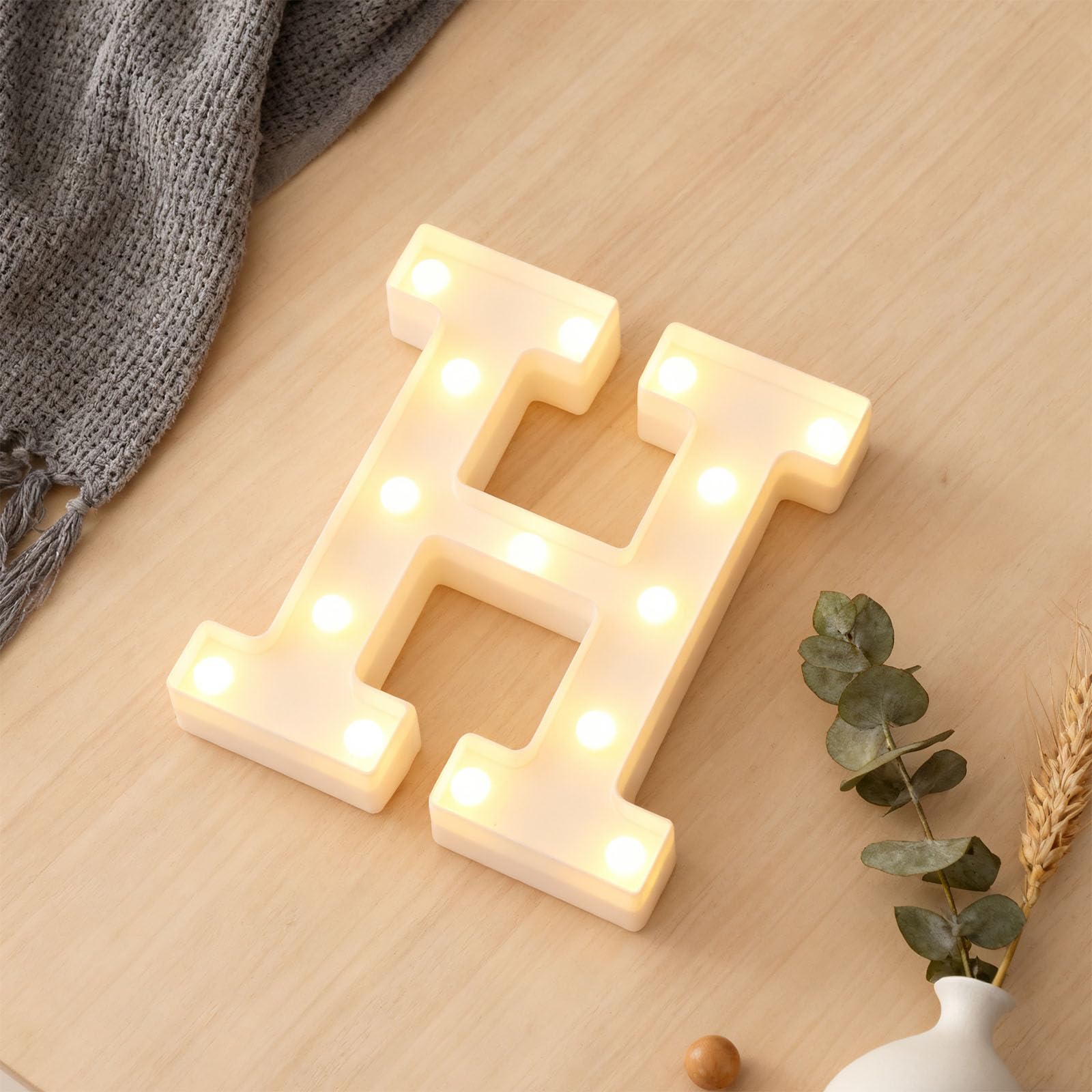 Letter H Sign Lights Battery Powered Decoration Table Lamp Warm White LED Night Light for Birthday Gifts, Thanksgiving, Engagement Parties, Text Decorations(Letter H) 7.6"*8.86"*1.63" — image 1