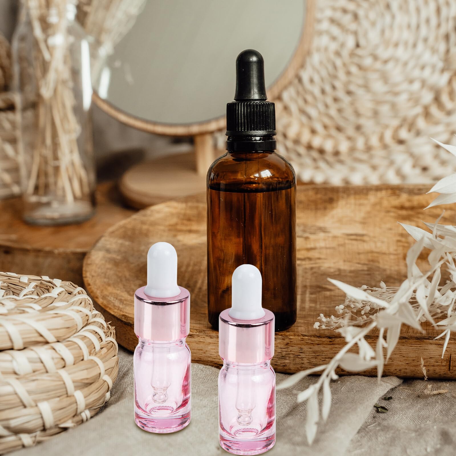 35 Stück 5ml Glas Tropfflaschen Rosegold mit Pipette Wiederbefüllbare Duftfläschchen für Parfum Ätherische Öle Tragbare Reise Glasbehälter für Kosmetik und Aromatherapie