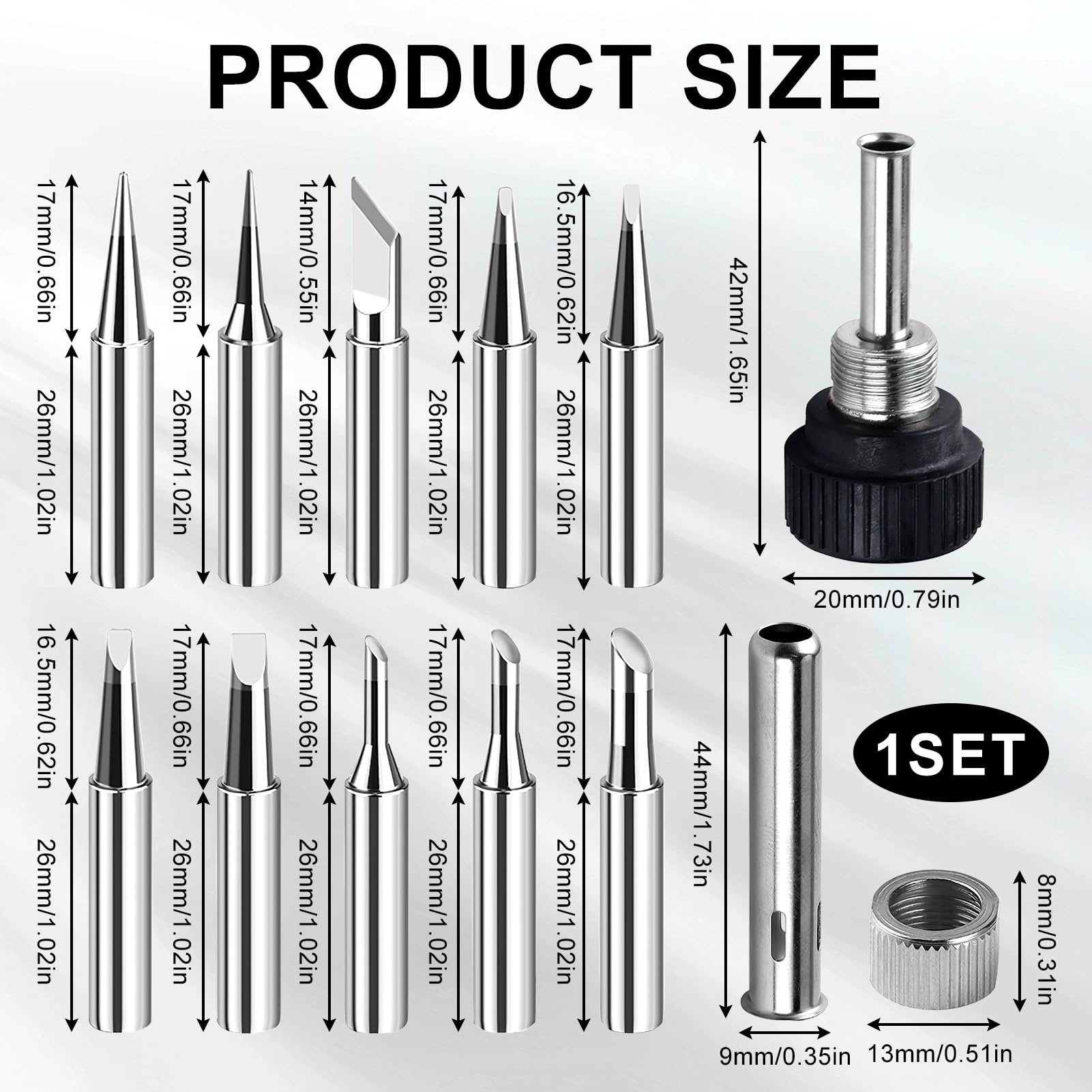 10 Pezzi Punte per Saldatore Senza Piombo,Saldatore Soldering Tips Set,Punta per Saldatore, Modelli Vari per Saldatura di Precisione,Compatibili con Stazioni di Saldatura,Incluso Manicotto Protettivo