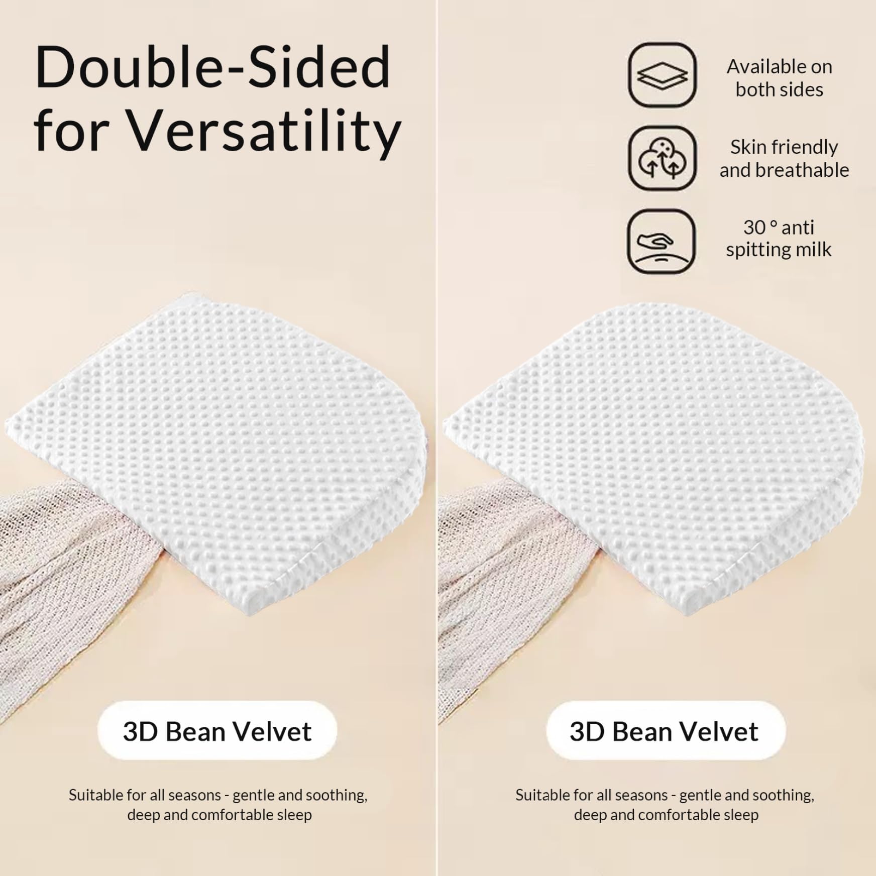 Oreiller compensé pour bébé, pente de 15 °, doux et confortable, oreiller anti-reflux acide pour bébé avec housse amovible et fermeture éclair invisible pour l'allaitement au biberon, le sommeil, l'a