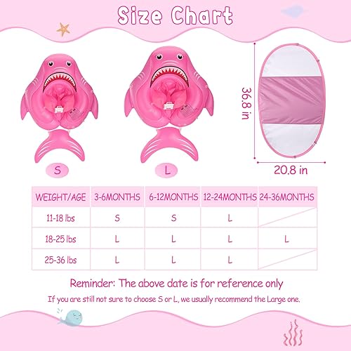 Miniatura 4 de Flotador de piscina para bebés con toldo de protección solar flotadores inflables para bebés y niñas anillo de natación de tiburón para piscina