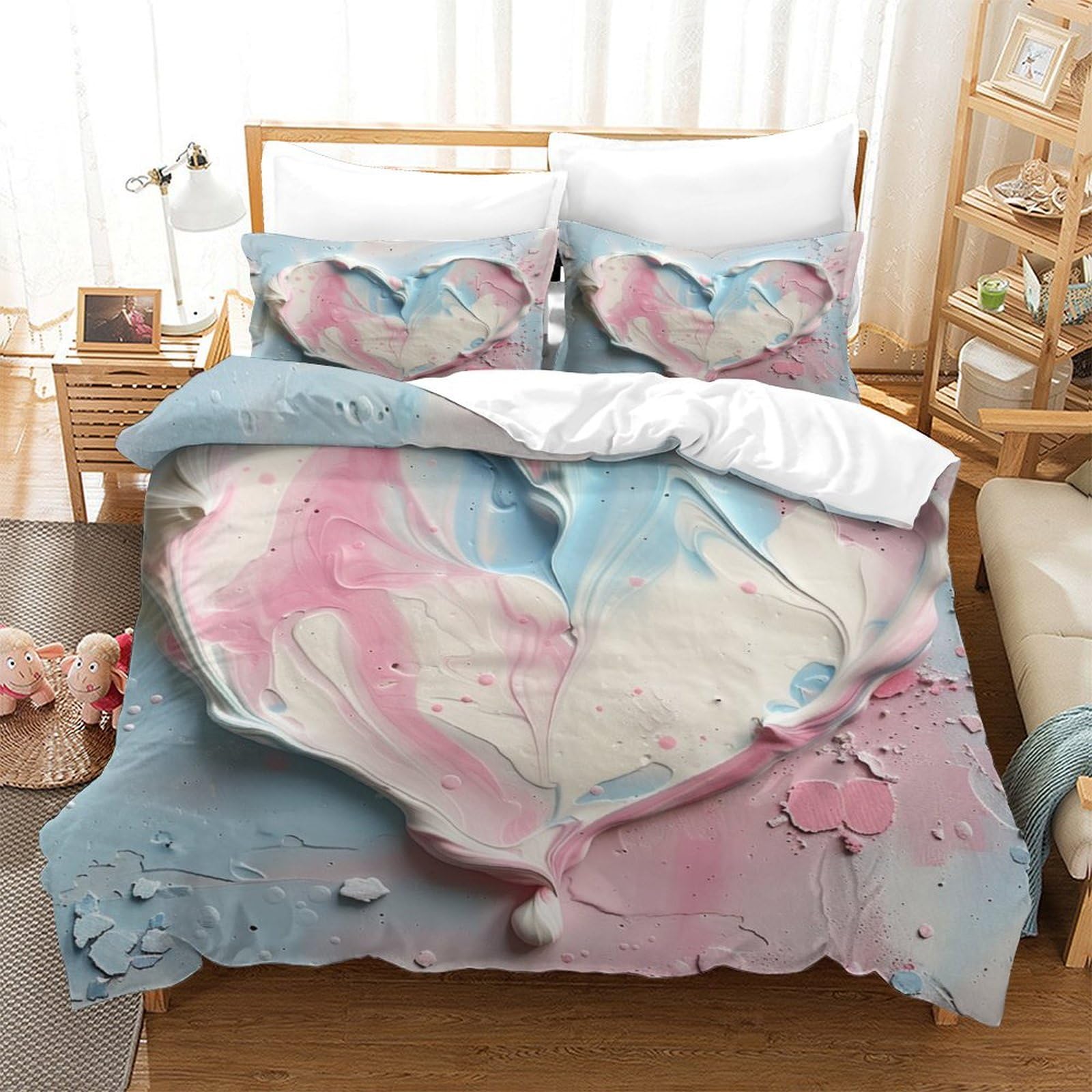 P1S9U7W5Y 3D Printed Pastel Heart Duvet Cover Set 3pcs Microfiber Gradient Love Pattern Bedding Set Single（140x200cm）
