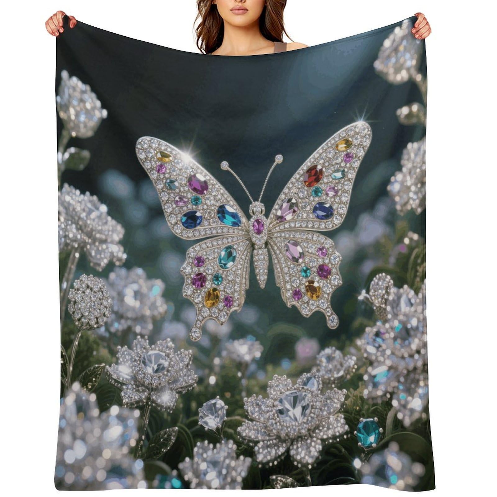 Jewel - Butterfly Throw Blanket for Couch and Bed Super Soft Warm Lightweight Throw Blankets Cozy Fuzzy Flannel Blanket Personalized Decorative Blankets for Sofa Decor 40"x50"