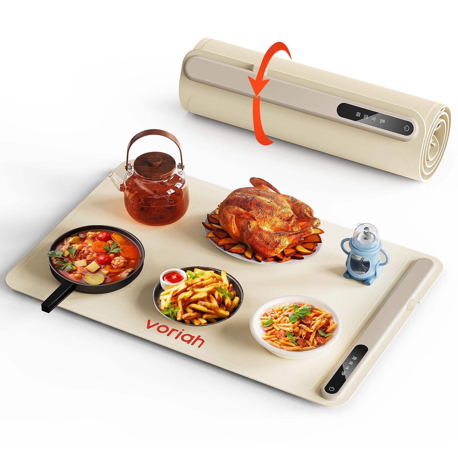 Voriah Electric Warming Tray-Foldable Food Warming Mat, Hot Plate for Buffet with 3 Modes Temperature, Shut-Off, Warming Mat for Family Gatherings, Sabbath, Holidays, Countertop,Parties,Everyday Use