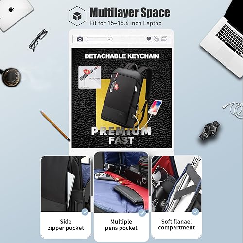 Miniatura 8 de BOPAI Mochila para laptop súper delgada de 15 pulgadas para hombre antirrobo, 43 cm, 17 pulgadas, Mochilas Daypack