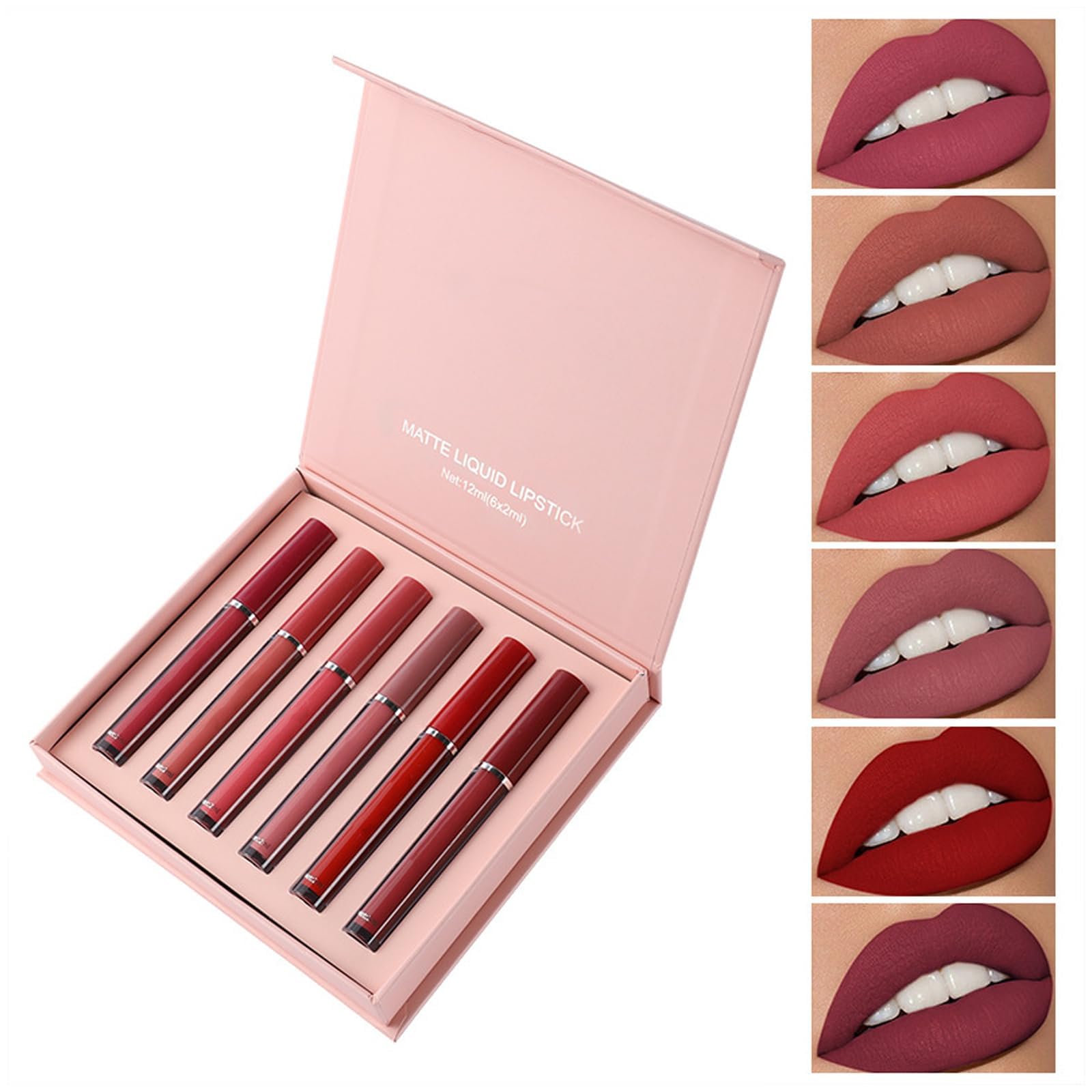 XiquzalMatte Liquid Lipstick Makeup Set, 6 Pcs Moisturizing Finish Liquid Lipstick Set, Long-Lasting Lip Gloss Coloured Lipstick, Light and Non-Sticky, for Women Pencil Lipstick Gifts (01)
