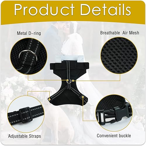 Miniatura 4 de BRKURLEG Arnés de esmoquin para perro, arnés ajustable para perros pequeños y medianos, arnés de traje de boda para perro con pajarita, cómodo arnés