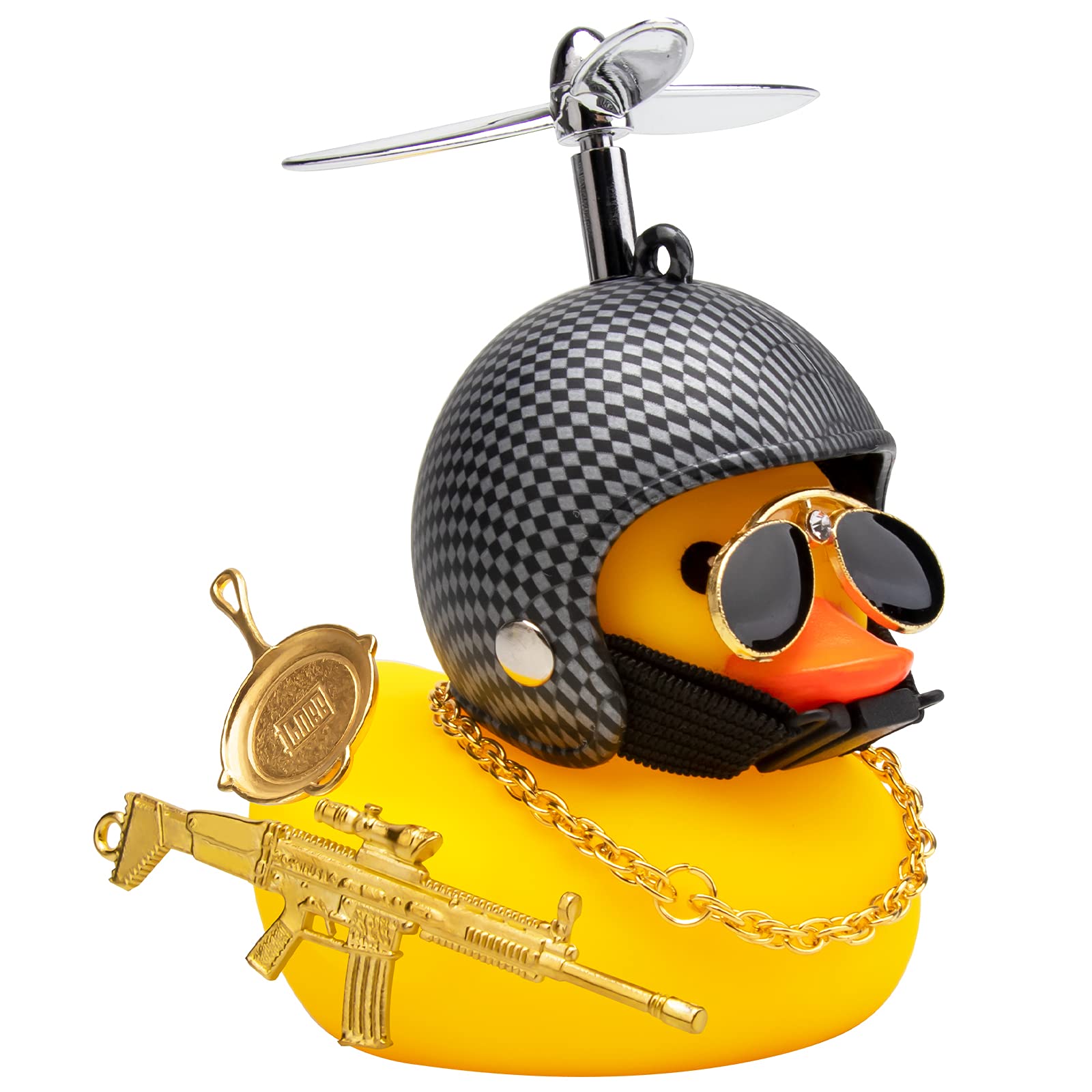 wonuuRubber Duck Car Ornaments Cool Yellow Duck Car Dashboard Decorations Squeaky Glasses Duck with Propeller Helmet for Car ccessories Dashboard (Z-Pan-B&S Grid)