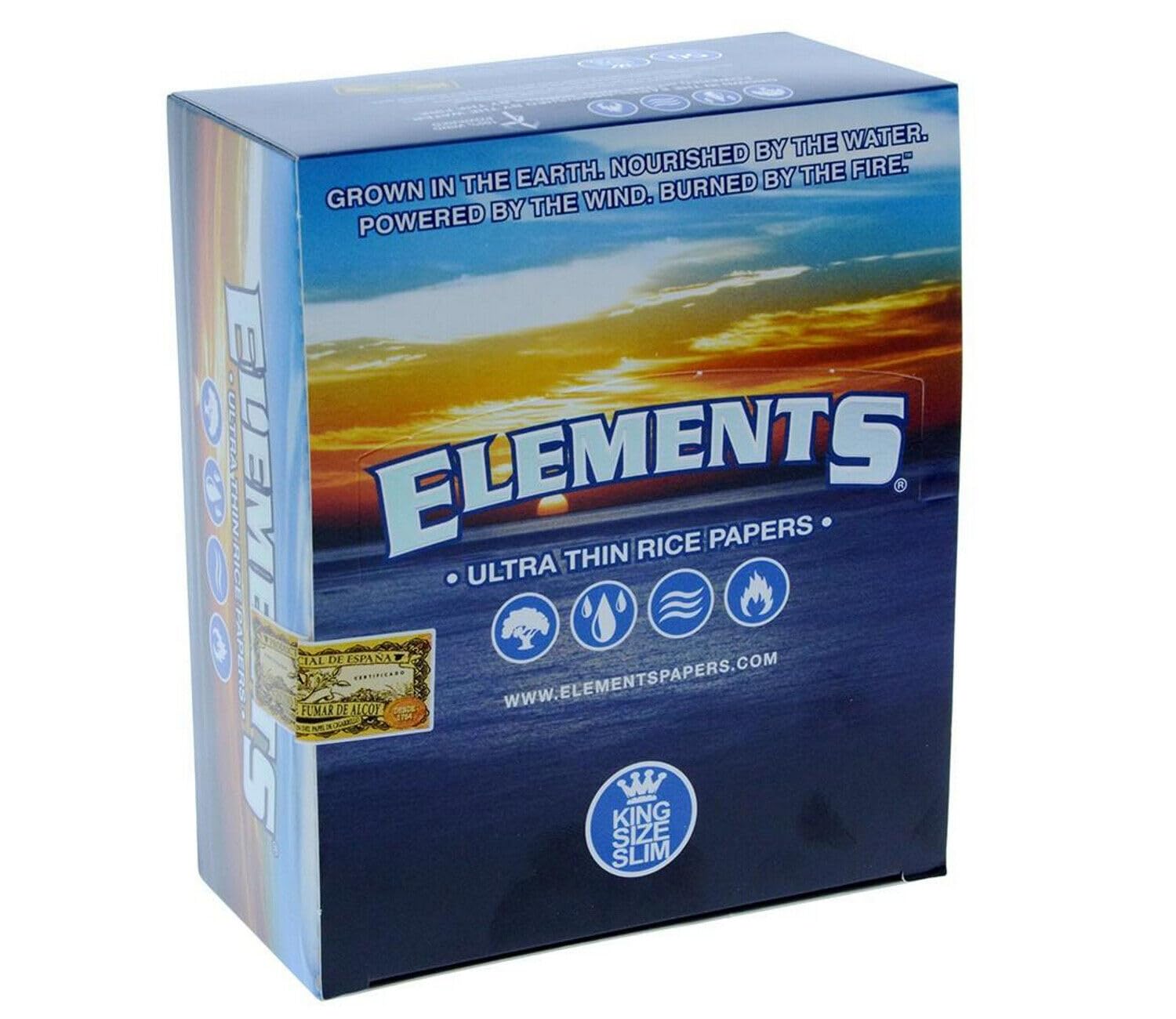 2x Elements Rolling Paper King Size Slim Ultra Thin Rice Paper Full box of 50