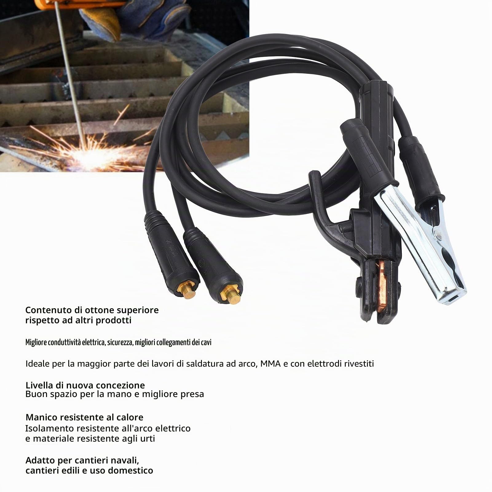 Porta Elettrodo e Morsetto Massa per Saldatura 200A con Cavo da 1.5 Metri Pinza per Saldatura Professionale Collegamento Sicuro per Attrezzatura Saldatura