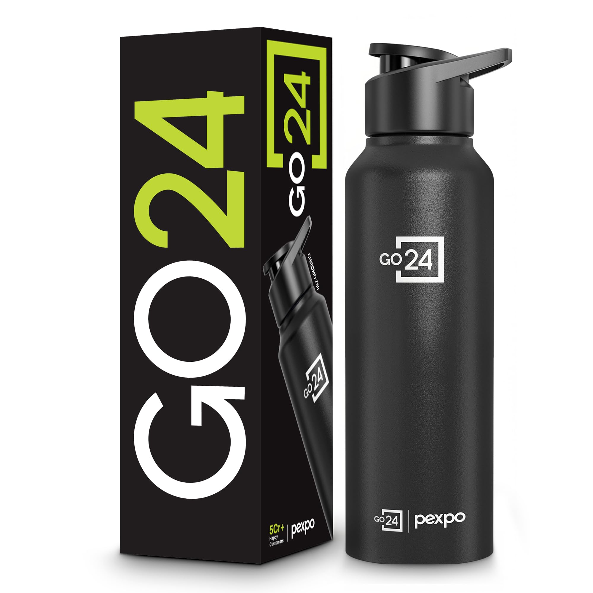 Go24 pexpo Stainless Steel Water Bottle Chromo Knight Black 750ml