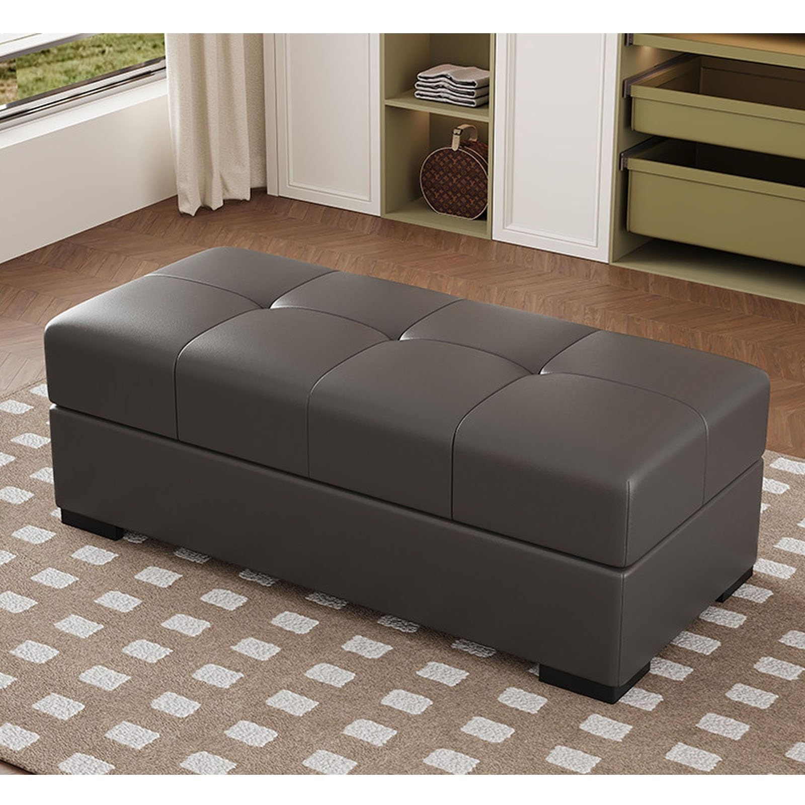 Tabouret à langer robuste en tissu gris foncé pour entrée contemporaine