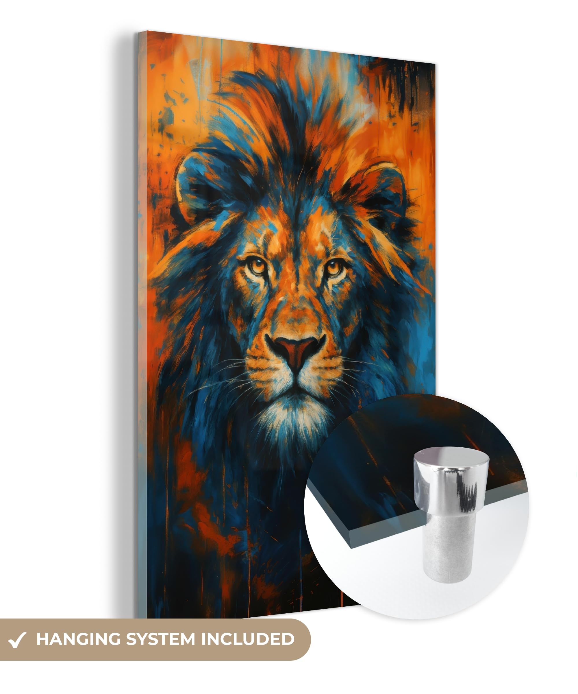 MuchoWow© Quadri Grande Formato 40x60 cm Mini Poster Parete Moderno Interno Stampa Foto Su Vetro Salotto Cornice Murale Arredamento Dipinto - Testa Di Leone - Arancione