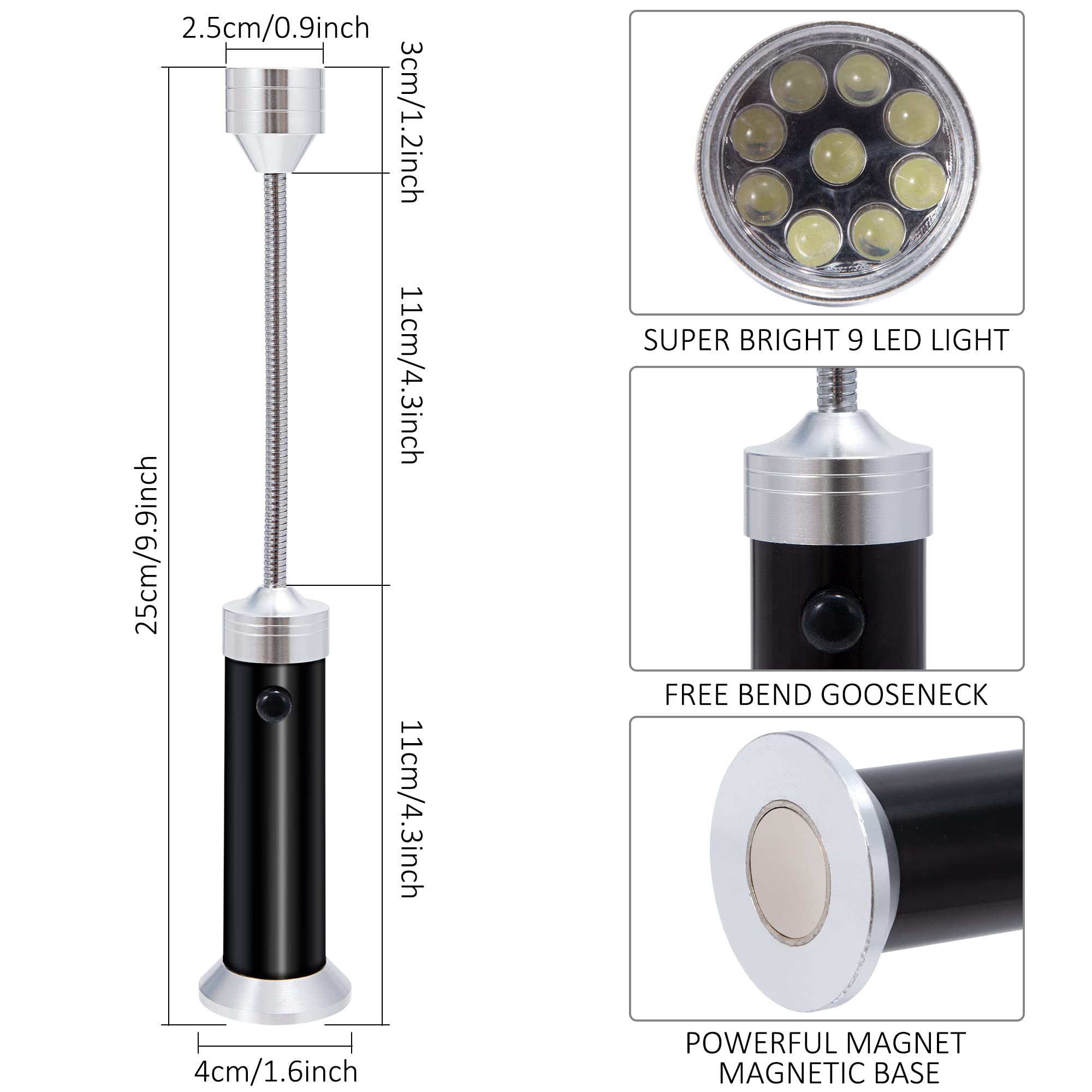 Lampada Barbecue Magnetica, 2 Pezzi Luce della Griglia LED Grill Light BBQ in Allumino Collo Flessibile 360° Regolabile, Accessori per Lettura Lavoro Riparazione Camping Emergenza Nero