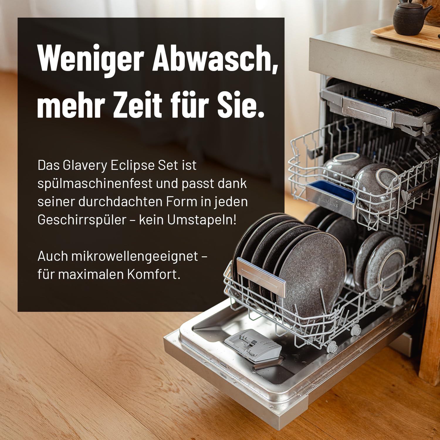 Glavory Eclipse *NEU* – Steingut Geschirr Set 6 Personen – 18-teilig – Service & Geschirrsets in Schwarz – Tafelservice mit Geschenkverpackung