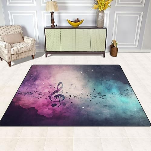Miniatura 3 de Vnurnrn Alfombra de área (nota musical Cosmos) para sala de estar, dormitorio, alfombra antideslizante para decoración del hogar, 5'3"x 4'