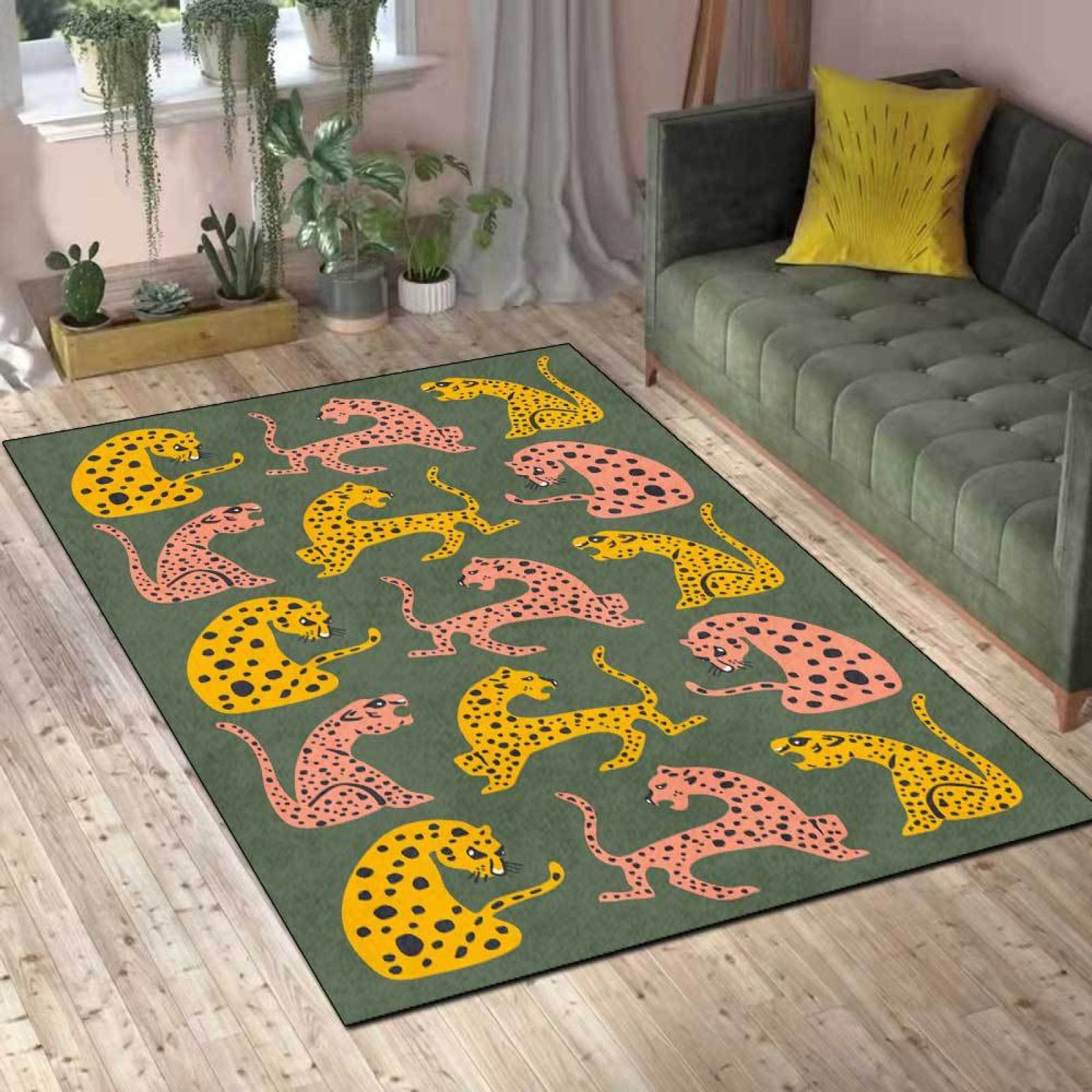 Tapis Léopard Rose Doux - 50x80 Cm - Poil Ras Antidérapant - Pour Salon, Chambre Ou Bureau - 4