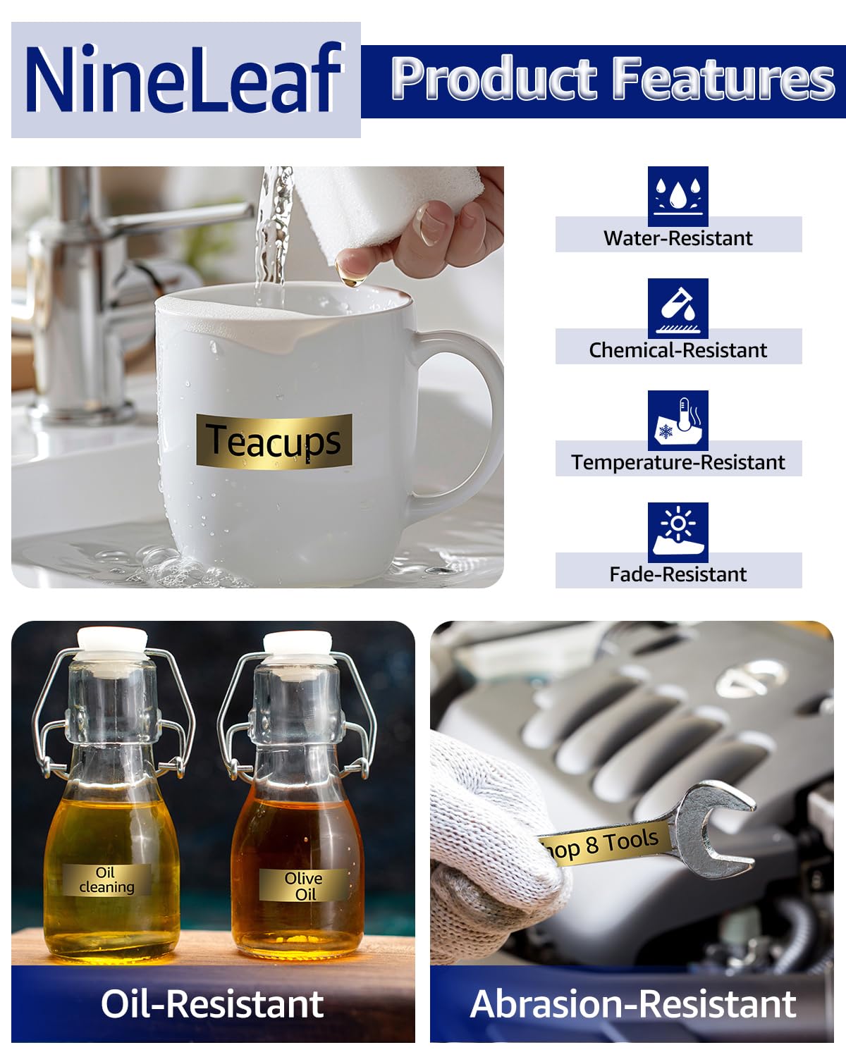 NineLeaf 8x TZe‑851 TZe TZ Etikettenband Kompatibel mit Brother P‑Touch TZe851 TZ‑851 AZe851 24 mm x 8 m Bänder Laminiertes Schwarz auf Gold Schriftband für Brother P touch PT‑P700 E550W H500LI