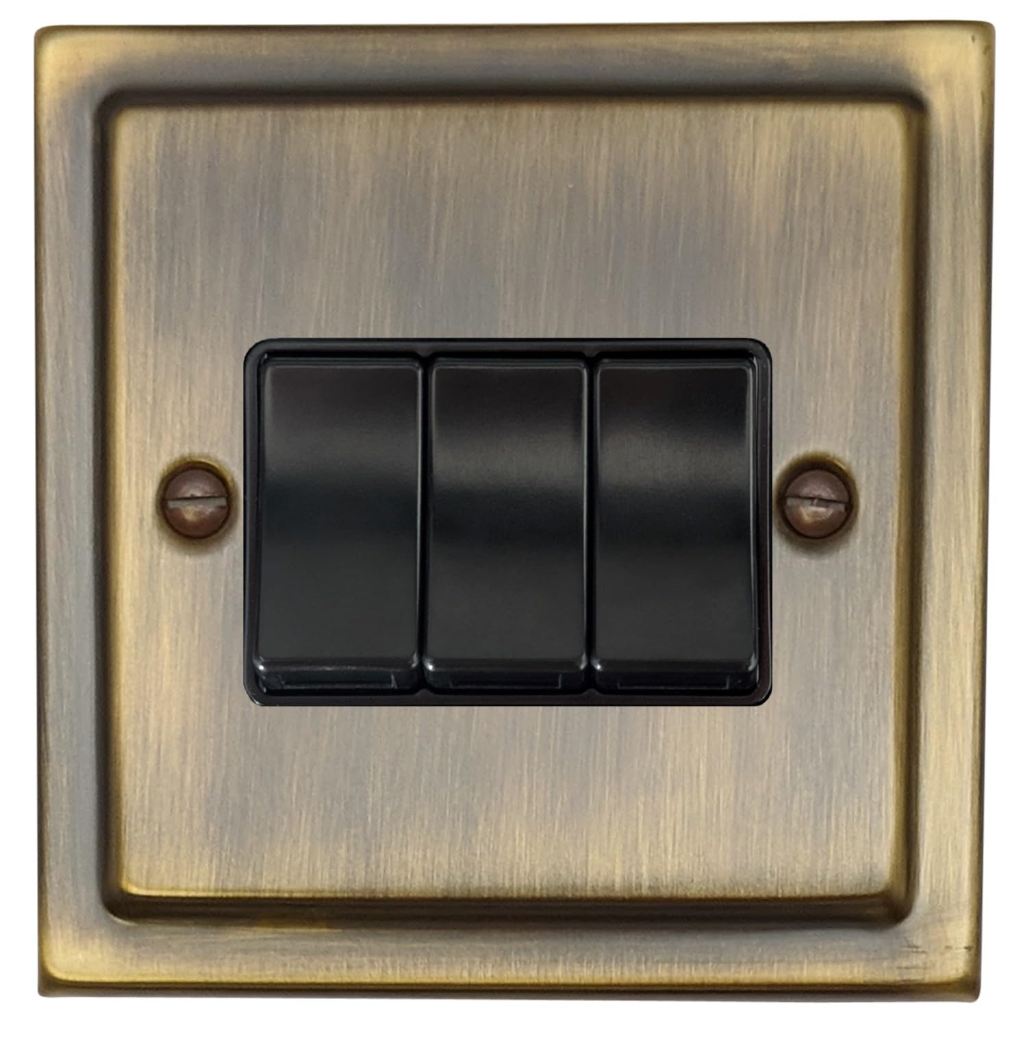 G&H Brassware Bronze/Light G&H Tab3b Trimline Plate Antique 3 Gang 1 Or 2 Way Rocker Switch