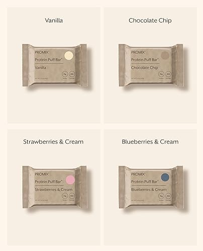Miniatura 6 de Promix Protein Puff Bars, paquete de 12, paquete variado, vainilla, chocolate, fresa, arándano, delicia crujiente de malvavisco, alto en proteínas y